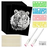PAMENET 67-teiliges Kratzpapier-Set, Bastelsets für Kinder und Erwachsene, 50 Blatt schwarz beschichtetes Kratzpapier A4, 21,5 x 27,9 cm