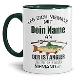 Tassendruck Tasse selbst gestalten - mit Name Personalisieren - mit Spruch - Ich Bin Angler & kenne Ort wo Dich niemand findet - Geschenkidee für Angler, Fischer | Innen & Henkel Dunkelgrün, 300ml