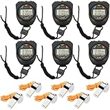 Vegena Digital Sport Stoppuhr Timer,6 Stück Digitaler Sport Stoppuhr Timer Kommt,Handheld Chronograph Mit 6 Pfeifen,Wecker,Kalender,Digitale Stoppuhr Für Sport(Schwarz), YT-WJ-miaobiao-6s