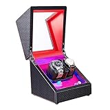 Automatischer Uhrenbeweger mit LED-Beleuchtung Doppel-Uhrenbeweger-Box Kohlefaser-Leder Dual-Stromversorgung 4 Rotationsmodi Uhrenbeweger Uhrenbox-Gehäuse Uhrenaufbewahrungsdisplay Geschenk