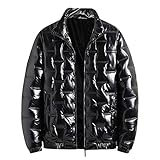Wasserdichte Daunenjacke Herren Winter Warme Steppjacke Schneejacken Glänzende Winterjacke Ohne Kapuze Outdoorjacke Einfarbig Stehkragen Freizeitjacke Verdickte Bequeme Softshelljacke, Schwarz , 3XL
