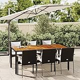 SECOLI Rattan Essgruppe 6 Personen, Gartenmöbel Schwarz, Garten Sitzgruppe, Sitzgarnitur mit Auflagen, Gartengarnitur, Balkonmöbel Set