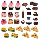 Amaxiu 30 teiliges Puppenhaus Miniatur Essen Lebensmittel Set, Mini Hamburger Kuchen Dessert Modell Lebensmittel Modelle Spiel Lebensmittel Set Rollenspiel Lebensmittel Puppenhaus Dekoration