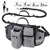 Pecute Joggingleine Hunde mit Bauchgurt, Laufgürtel Hundleine für Große und Mittelgroße Hunde, Leine Hund mit Gürteltasche, Elastische Laufleine für Hunde, Dog Leash für Laufen, Joggen