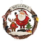 com-four® Weihnachtskranz geflochten - Tür Kranz Welcome für Weihnachten - Weihnachtsdeko zum Hängen - Holzkranz ca. Ø 29 cm (Santa Claus - L)