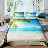 Strand Bettwäsche 140x200 cm Weich Microfaser Bettwäsche-Sets Hawaii Bettbezug 3D Bettbezüge mit Reißverschluss und 2 Kissenbezug 80x80 cm, A8276