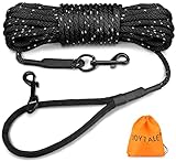 Joytale Reflektierend Schleppleine für Hunde, 10m Hundeleine mit Gepolsterten Griff und 2 Karabinerhaken, Nylon Lange Seil Trainingsleine für Welpen, Kleine Hunde, Schwarz