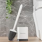 Waretary Klobürste Silikon,WC Bürste & Klobürstenhalter, Weiche und Flexible Toilettenbürste mit Langem Griff, Schnell trocknende Wandmontage & Stehend für Badezimmer (Weiß)