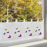 Delindo Lifestyle Scheibengardine Bunte Schmetterlinge, Gardine mit besticktem Motiv für Frühling und Sommer, Moderne tranparente Bistrogardine für die Küche, weiß, 45x115 cm
