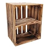 Geflammte Holzkisten Weinkisten Obstkisten mit Mittelbrett/Zwischenbrett Ablage für Aufbwahrung Schuhregal (40er / 1er Set, Mit Ablage Kurz)
