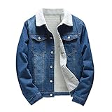 KPPONG Herren Jeansjacke mit Pelz Plus Samt Leichte Cowboy Denim Slim Rider Warm Mantel Winter Langarm Trucker Jacke Outwear Oversize Gr. Large, B Bleu Clair