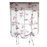 Raffrollo Gardinen Vorhang Raffgardinen Ösenrollo mit Blumen für Balkon Wohnzimmer Schlafzimmer 1 x 1,6 m (Rosa)