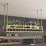 Hängendes, höhenverstellbares Weinglasregal aus Metall für die Decke, 2-lagiger industrieller Weinflaschenhalter mit Glashalter, Vintage-Vitrinen, für Bar, Café, Küche (d, 80 cm)