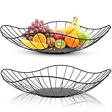 katmerio 2 Stück Obstschale Schwarz Rund Obstschalen, Metall Obstkorb Modern Fruit Basket Bowl Obstaufbewahrungskorb, Anti-Rost Obstkörbe Aufbewahrung für Gemüse Obst Brot
