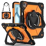 ORGCIUFB Tablet-Schutzhülle für iPad Air 13 Zoll (2024) mit Stifthalter, strapazierfähig, stoßfest, robust, harte Rückseite mit Kicktand für Air 13 Zoll (2024), mit Schultergurt, Schwarz + Orange