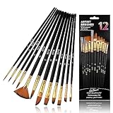Pinsel Set, 12 Stück Aquarellpinsel Künstlerpinsel Schwarz Acryl Feine Pinsel Borstenpinsel Pinselset Ausschreibung Haarpinsel Set für Anfänger Künstler Erwachsene Kinder