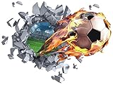 TOARTI 3D Wandtattoo Fußball,62x47cm,Durchbruch Wandaufkleber für Kinderzimmer Jungen,Bunte Fussball Wandbild,Wandtattoo Junge Teenager,Arena Mauer Tür-aufkleber Poster,Wand Deko für Jugendzimmer