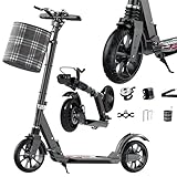 CXYTX Cityroller Erwachsene & Jugendliche ab 10 Jahre, 150 kg BigWheel (200 × 50 mm) Scooter – Klappbar & Höhenverstellbar (84–110 cm), Scheibenbremse, Doppelte Stoßdämpfer, ABEC-9 Kugellager,Schwarz