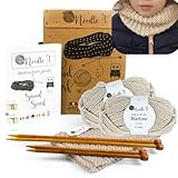 NEEDLE IT® Anfänger Wolle Halsband Strickset mit Stricknadeln - Snood zum Selberstricken - Für Kinder und Erwachsene - Geschenkidee - Kreatives Hobby - Beige