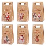 Belle Vous Geschenkbox Weihnachten (24 Stk) - 15,6x8,6x6cm Weihnachtstueten Geschenkschachtel Klein aus Kraftpapier 6 Motive (je 4 Stk) – Geschenkkarton Verpackung Faltbar für Kekse, Gebäck, Geschenke