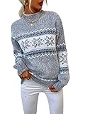 KANDEMY Damen Weihnachtspullover mit kleinem Stehkragen Christmas Pullover Warm Strickpullover mit Streifen Schneeflocken Winter Pullis für Frauen Oberteile Langarm Mode02-Dunkelgrau XL