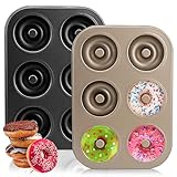 2 Stück Donut Backform - 6 fach Donuts Formen mit Antihaftbeschichtung und Hitzebeständig Karbonstahl ideal als Donut Backform für Kuchen Kekse Bagels und Muffins (Schwarz+Gold)
