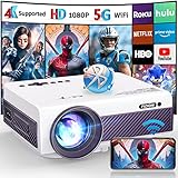 Fudoni 5G WiFi Native 1080P Outdoor Projektor 1000L Unterstützung 4K Tragbarer Film Projektor mit Bildschirm und Max 300 Zoll für iOS/Android/Laptop/TV Stick/HDMI/USB/USB VGA/TF