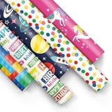 PAW - Geschenkpapier 200x70cm - 5 Rollen | Mix aus 5 Motiven | Fröhlich Papierrolle für Geburtstage, Hochzeiten, Babypartys, Partys und Geschenke - Farbenfrohe Muster