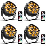 Starlitflow 4PCS RGB Mini 12 LED Par Akku Strahler, 2200mAh Wiederaufladbares Bühnenlicht Outdoor mit Fernbedienung, 4-6h Laufzeit Partylicht für Bar DJ Disco Hochzeit Halloween Weihnachten