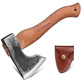 Freelander Axt-Survival Beil Handgeschmiedet, Handbeil 28CM Axt Holz Spalten mit Schwarzer Walnuss-Griff, Wikinger mit Scheide, Outdoor Bushcraft, Klein, für Camping, Wandern