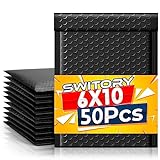 Switory 50 Stück A5 15,3 cm x 26,9cm Poly Bubble Mailer Gepolsterte Umschläge Bubble Lined Poly Mailer Selbstversiegelnde für die Verpackung Schwarz