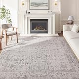 HUGEAR Grau Bereich Teppich 150x210 cm Indoor Vintage Wohnzimmer Teppich Küche Waschbar Distressed Teppich Grau Floral Schlafzimmer Teppich Retro Akzent Wurf Teppich für Büro Esszimmer Badezimmer