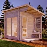 FinnTherm Gartensauna Außensauna Saunahaus Lizzy S 2 Sitzbänke aus Holz Wandstärke 40 mm