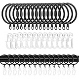 Jizxol Vorhangringe schwarz, 40 Stücke Metall Gardinenringe und 40 Stücke Kunststoff Vorhang Haken, Gardinenringe mit Haken, für Fenster Tür Duschvorhang für Schienen, 30 mm Innendurchmesser. (Black)