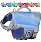 VIVAGLORY Neopren Schwimmweste Hund Hundeschwimmweste Für Wassersport Schwimmen & Hunter, Leichte Sicher Langlebig Einstellbar auftrieb Lebensretter Mit Rettungsgrif, L, Blaue Welle
