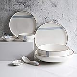 34-teiliges nordisches Keramik-Geschirr-Set – elegante Porzellanteller, Schüsseln und Löffel – ideal für Restaurants, Heimgebrauch & Einweihungsgeschenke – komplette Esszimmer-Kollektion
