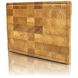 holz4home® Schneidebrett L aus Eichenholz I Stirnholz Würfelmuster Echtholz Brett I Hackbrett Steakbrett 40x30x4 cm I Küchenbrett mit Saftrille Holzbrett für Gemüse Fleisch