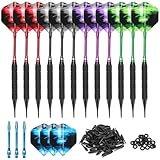 LYCXAMES Dartpfeile mit Kunststoffspitze für Elektronische Dartscheibe, 12 Stück Soft Darts Pfeile Set, 18 Gramm Profi Softdarts Dartpfeil mit 100 Kunststoff Dartspitzen und 20 Anti Lose Gummiringe