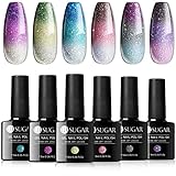 UR SUGAR UV Nagellack Thermo, 6 Farben Glitzer Gel Nagellack Farbwechsel Shellac Set Gel für Gelnägel Gellack Kit, Mehrfarbig Ablösbarer Nagelgel Farbgel Gel Nagel Chameleon Gel Polish Set Geschenk
