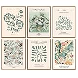 LOZULO Grün Pflanzen Leinwand Bilder Matisse Poster Set, Modern Wandbilder Deko Wohnzimmer Schlafzimmer Wanddeko Pictures Aesthetic Room Decor Posters Bilderset A4, ohne Rahmen