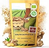 NaturaleBio Ingwerpulver Bio 200g. Ingwer Shot Pulver, 100% reine, Ingwerwurzel gemahlen. Ohne Gentechnik, ohne Zusätze, nachhaltig aus Peru. Ideal für Kochen, Tees, Smoothies & Wellnessbehandlungen