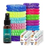 Olleeno® Mückenschutz Set – 24 Armbänder, 30 ml Spray & 60 Aufkleber | Wiederverwendbare Moskito- und Insektenschutz-Armbänder für Outdoor, Camping, Wandern & Sport | Für Kinder & Erwachsene