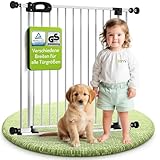 Bomi Treppenschutzgitter Merle Flatstep, Breite 79-87 cm | Türschutzgitter ohne Bohren, stabile Kindersicherung für Kind & Hund, TÜV geprüftes Hundegitter, Türgitter, Treppengitter, Metall Weiß