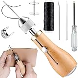 ANBOO 7 Stück Leder Nähset,Leather Sewing Tool Set, Mit Schraubendreher, Leder-Nähzubehör, Punch Needle Set, Handnähmaschine Für Dicke Stoffe, Nähahle