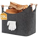 FINEW Holzkorb für Kaminholz, XXL Kaminholzkorb mit Handschuhen, Faltbarer Filztaschen aus Filz, Große Filzkorb Filztaschen Feuerholzkorb zur Aufbewahrung von Brennholz, Zeitungen, Holz, Spielzeug