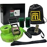 QTM Slackline-Set, 19,8 m lange Leine mit Baumschutz, Überkopf- und Armtrainingsgurt, Tasche mit Kordelzug und Bedienungsanleitung (evtl. nicht in deutscher Sprache), einfach für Anfänger, Kinder und