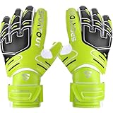 Sportout Torwarthandschuhe, Fußballhandschuhe mit Fingersave, Torwarthandschuhe Kinder,Herren mit rutschfeste 4mm Latex, Torwart Handschuhe für Kinder, Erwachsene und Jugendliche (Green, 8)