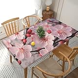 Dwrepo Tischdecke mit Kirschblüten-Druck, elastisch, für rechteckige Tische, waschbare Terrassentischdecken für Veranstaltungen, Hochzeiten, Bankette und Partys