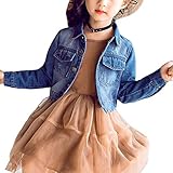 Wenchuang Kinder Mädchen Kurz Jeansjacke Slim Fit Knöpfen Ripped Jeans Mantel Lässige Blau 140