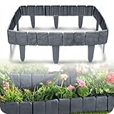 KRUMAD Rasenkante Kunststoff 10 Stück Set 250 cm, Beeteinfassung Stein, Beetumrandung Garten, Palisaden für Blumenbeet, Grabumrandung, Stecksystem, Wetterfest & UV-beständig (Anthrazit Stein)